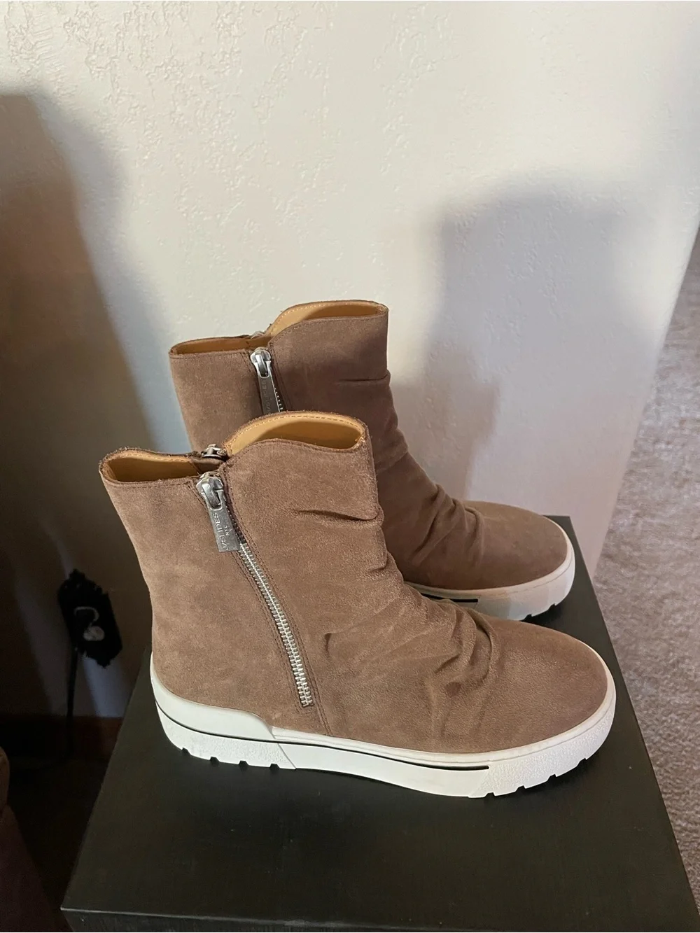 J Slides Brown Suede Zip-side Platform Boots NWOT